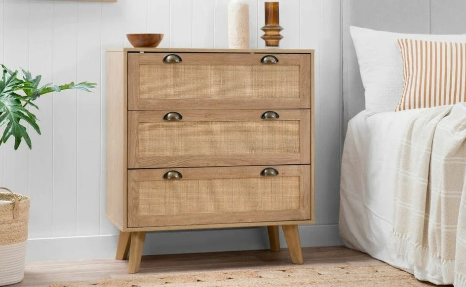 Light oak and rattan dresser